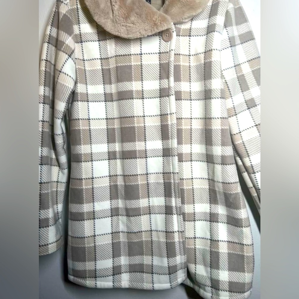 Ellen Reyes Jackets/Coats - Beige Brown White- Plaid - Fur collar